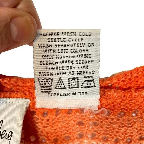 Vintage Diane Von Furstenberg Oversized Orange Striped Crochet Knit Sweater, 1X - Picture 3 of 8